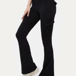 New Women Casual Bootleg Yoga Pants Plus Size Workout Flare Leggings High Waist dungarees Pants with Pockets Sports Wear