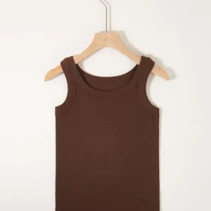 Women's Round Neck Basic Racerback Camisole Rib-Knit Solid Sleeveless Crop Tank Tops Long Vest