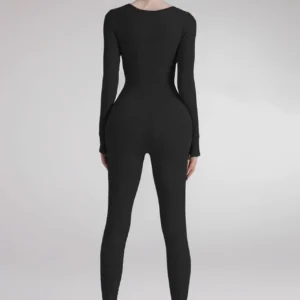 New Threaded Fabric High Quality Women Jumpsuits Long Sleeve Shapewear Hip Lift Yoga Exercise One Piece Jumpsuit With Long Pants