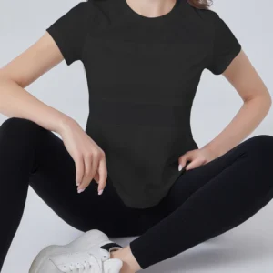 Women Plain Short Sleeve Cotton Breathable Mesh Sport T-Shirt Top Gym Slim Fit Yoga T Shirt