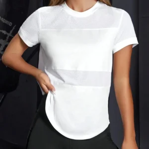 Women Plain Short Sleeve Cotton Breathable Mesh Sport T-Shirt Top Gym Slim Fit Yoga T Shirt