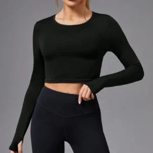 Sexy Back Breathable Hollow Sports Long Sleeve Workout Top Lady Fitness Yoga Sweatshirts