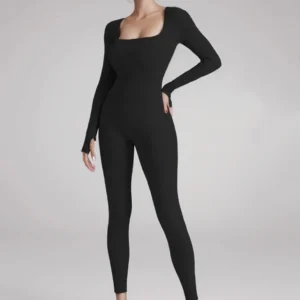 New Threaded Fabric High Quality Women Jumpsuits Long Sleeve Shapewear Hip Lift Yoga Exercise One Piece Jumpsuit With Long Pants