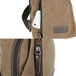 Shoulder Crossbody Bag for Men Short Travel Messenger Chest Bag Light Outdoor Vintage Canvas Leather Recreation Satchel Bag