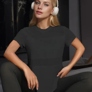 Women Plain Short Sleeve Cotton Breathable Mesh Sport T-Shirt Top Gym Slim Fit Yoga T Shirt