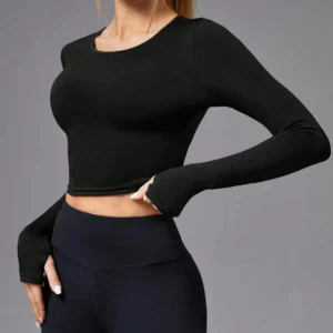 Sexy Back Breathable Hollow Sports Long Sleeve Workout Top Lady Fitness Yoga Sweatshirts