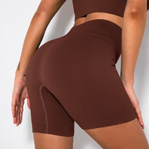 Seamless Ribbed High Waist Tummy Control Yoga Biker Shorts Women's High Elastic Softness Tights Gym Fitness Sports Shorts